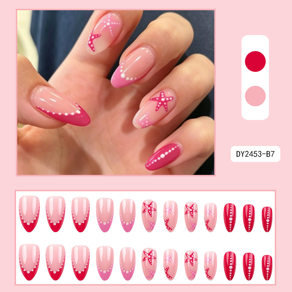 Stickers 24 pièces de faux ongles en forme d'amande dans l'huile acrylique Sea Star avec gr rose