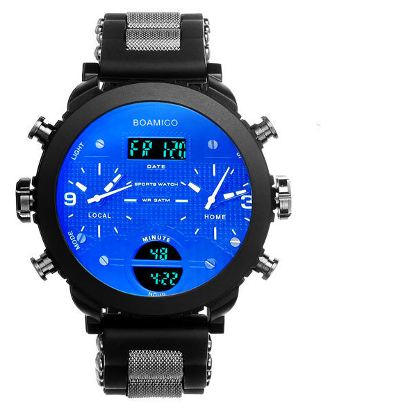 Montre électronique à quartz montre à double affichage 3 fuseaux horaires montre étanche