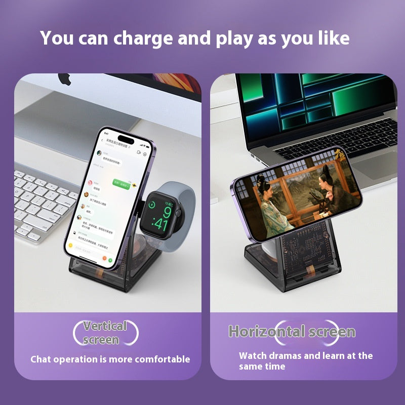Support magnétique électrique transparent pour chargeur sans fil trois en un