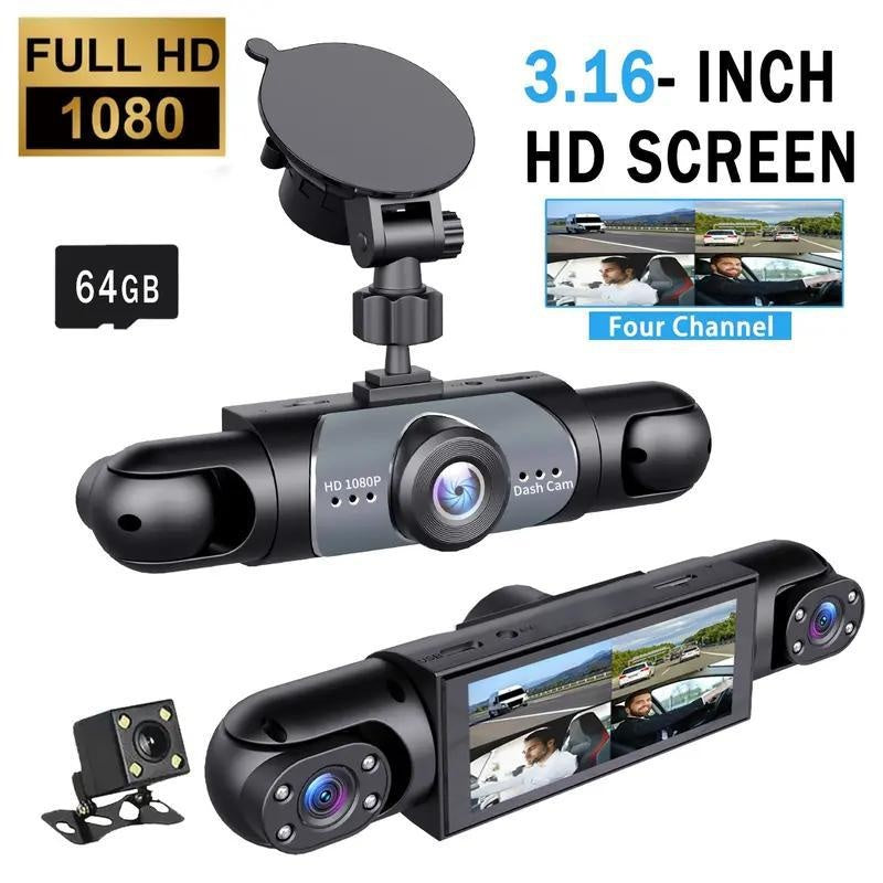 Surveillance de quatre lentilles Dash Cam HD avec caméra de vision arrière