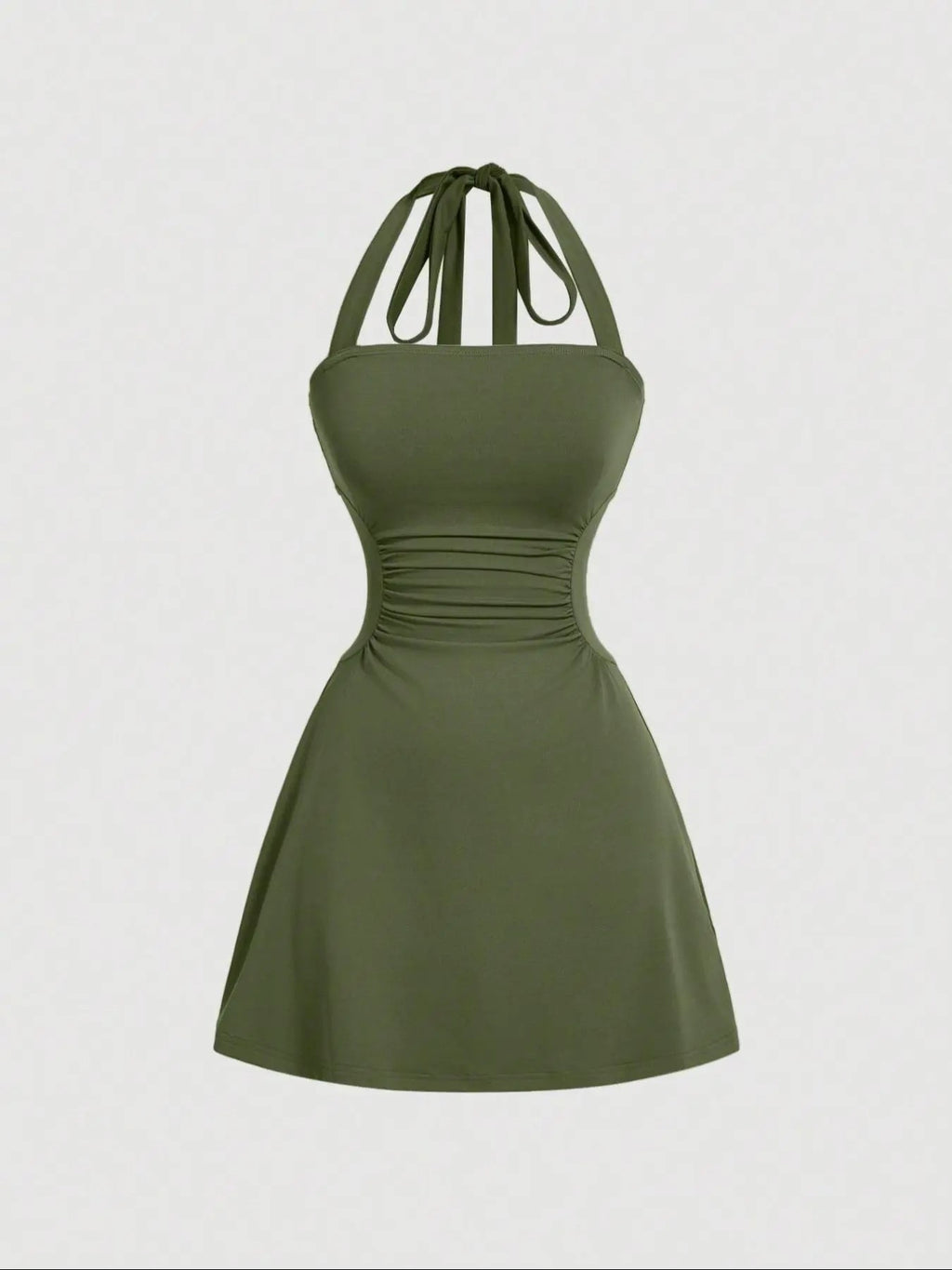 Robe de sangle spaghetti sans dos en tissu plissé couleur solide pour femme