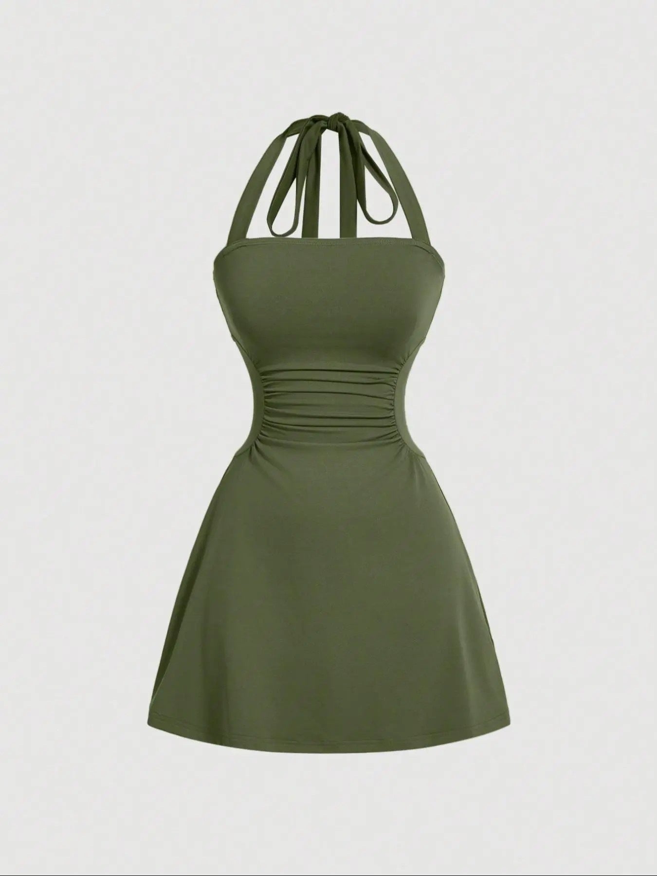 Robe de sangle spaghetti sans dos en tissu plissé couleur solide pour femme