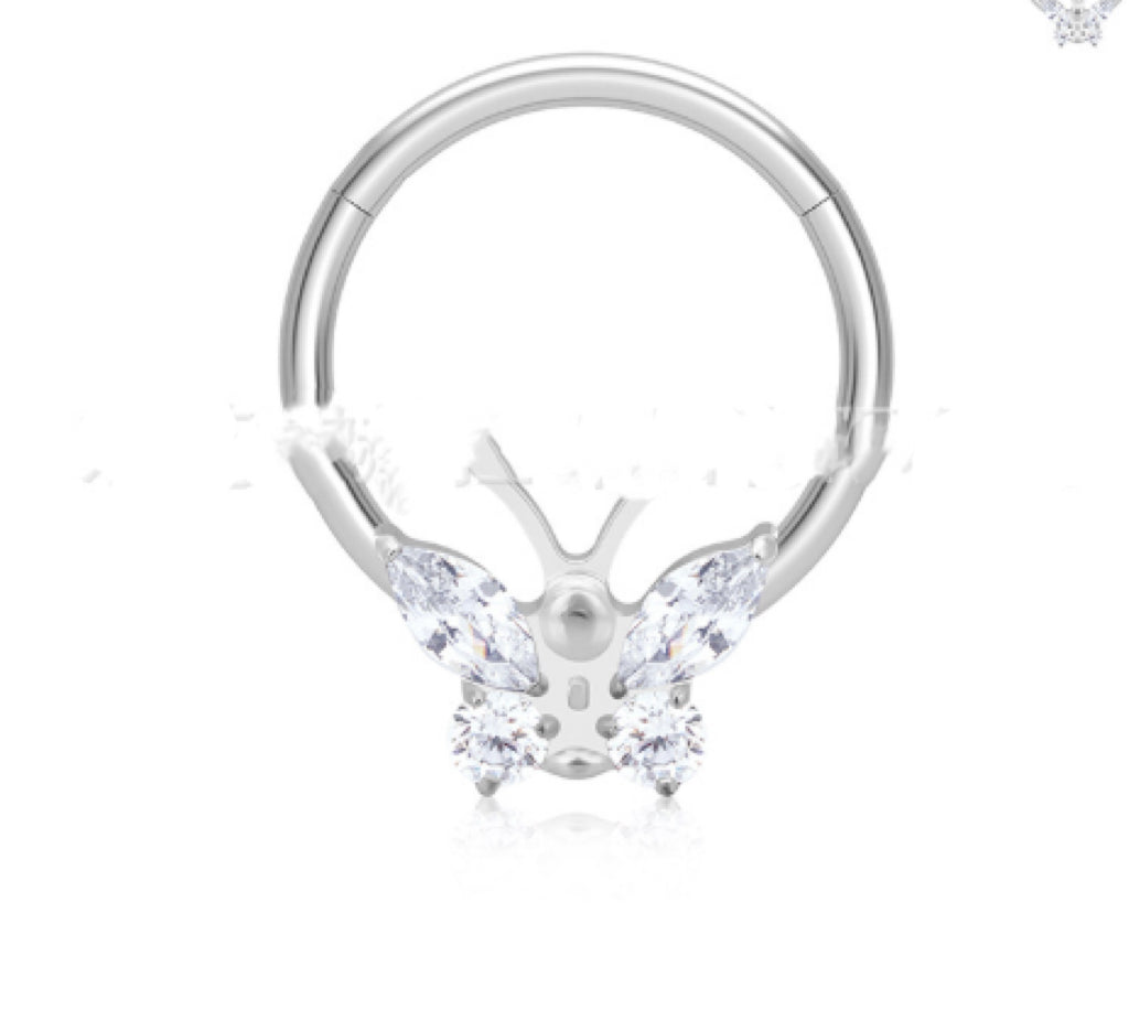 Mode Papillon Inlaid Zircon Fermé Anneau Nez Anneau Boucles d'oreilles Stud Titanium Alliage Humain B