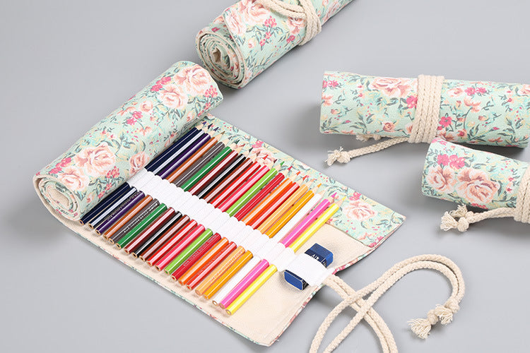 Toile Pencil Wrap Roll Up Pencil Case Porte-stylo Sac de rangement Pouch Print with Custom Desi