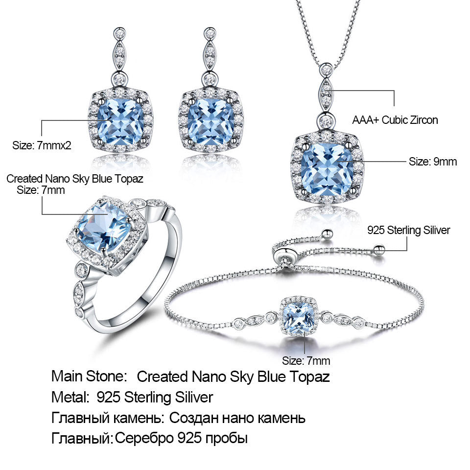 925 Collier en argent sterling Sky Blue Topaz Four-Piece Set