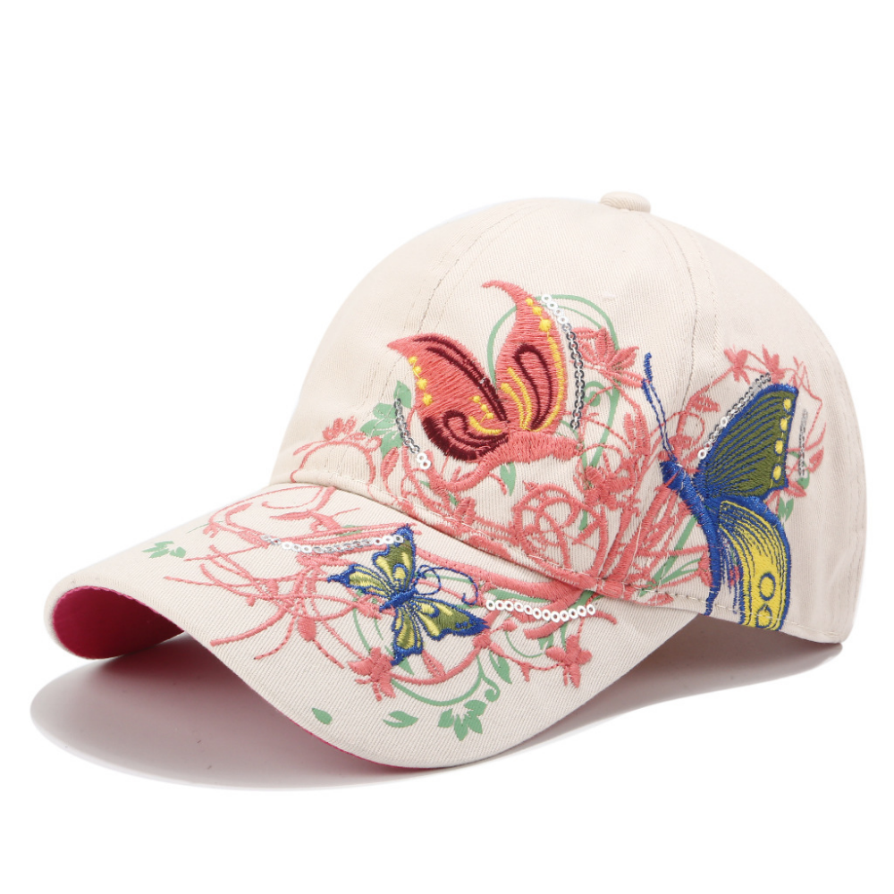 Été femmes broderie fleur et papillon sequin mode tendance chapeau de soleil pour plein air O
