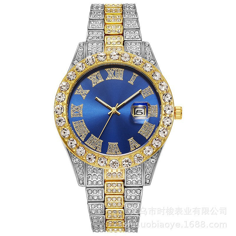 Bracelet en acier pour hommes Hip-hop Roman Quartz Montre