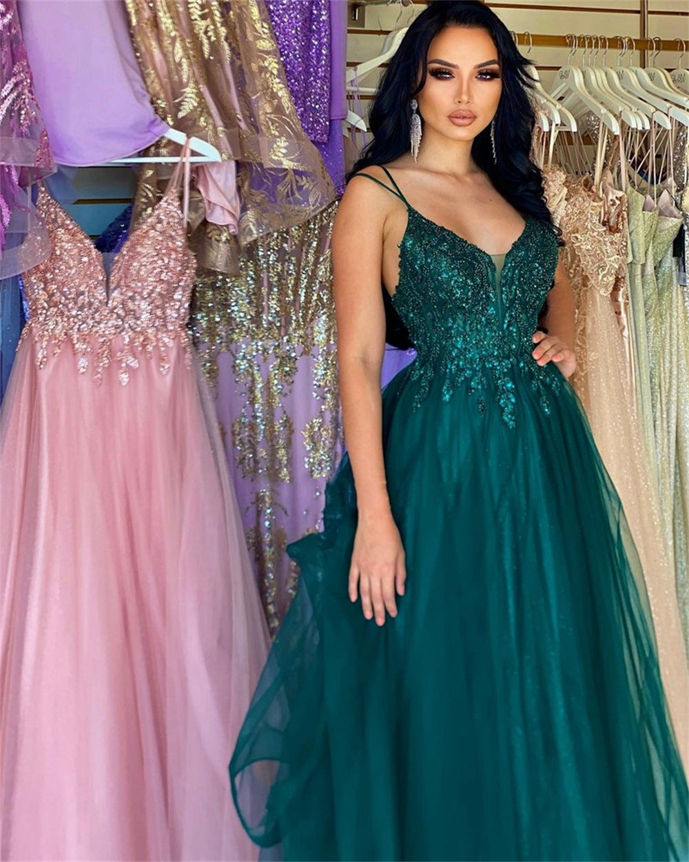 Robe de soirée pour banquet vert foncé