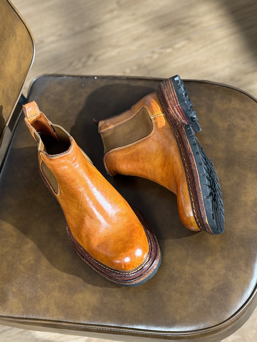 Bottes en cuir vintage de taille plus épaisse pour hommes