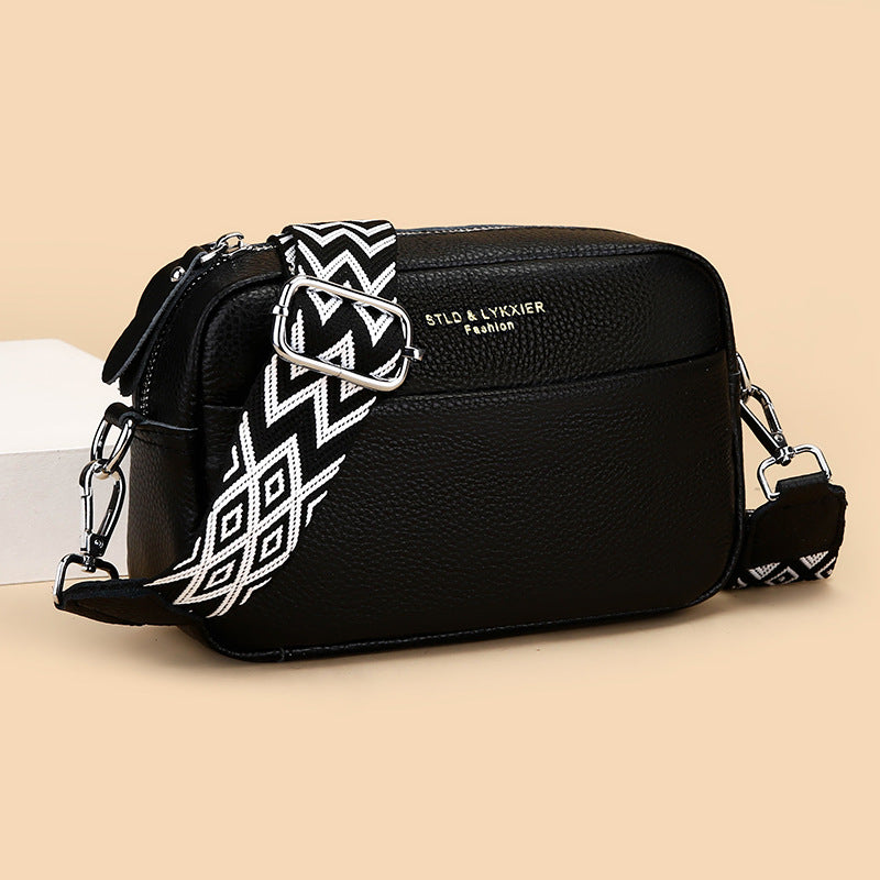 Petit sac carré Cowhide à grains entier large bande épaule corps occasionnel