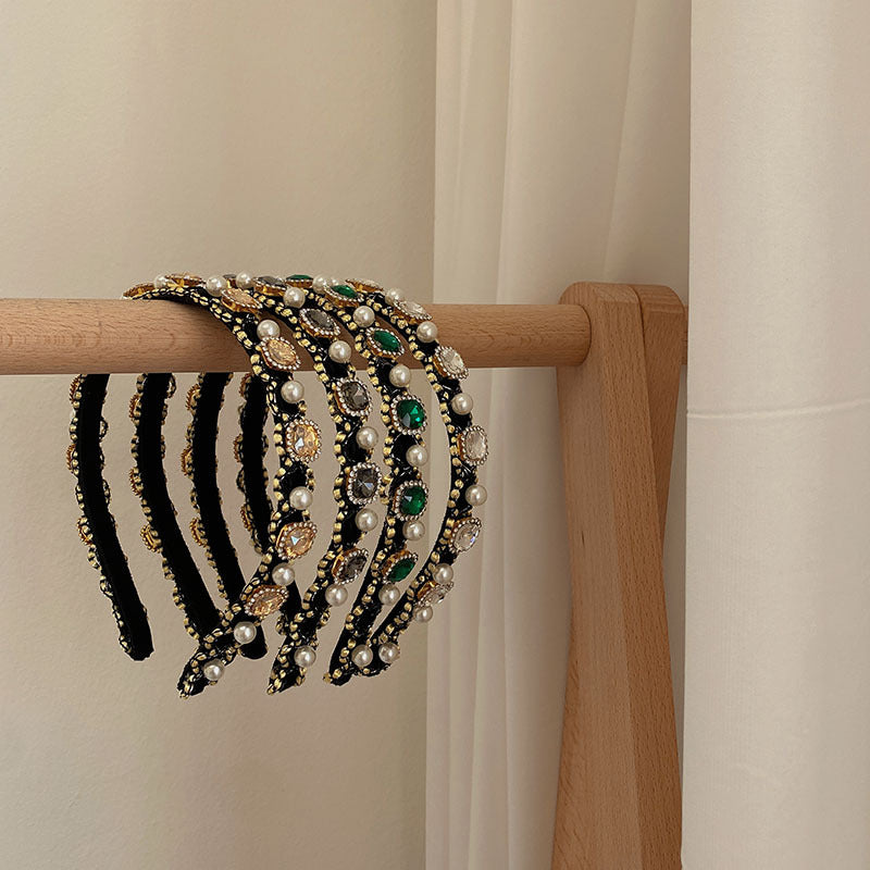 Baroque Full Diamond Pearl Bords minces Haute qualité Temperament Headband