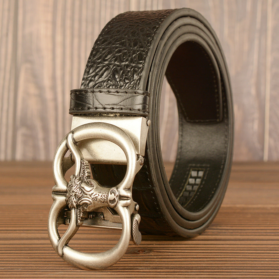 Men's Retro Ox-Head Automatic Buckle Belt