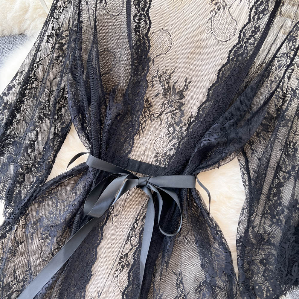 Mode Femmes Mesh Dentelle Robe de nuit Cardigan