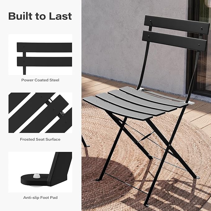 Intérieur Extérieur 3-Piece pliable Bistro Set pliant de meubles de patio extérieur 2 chaises A