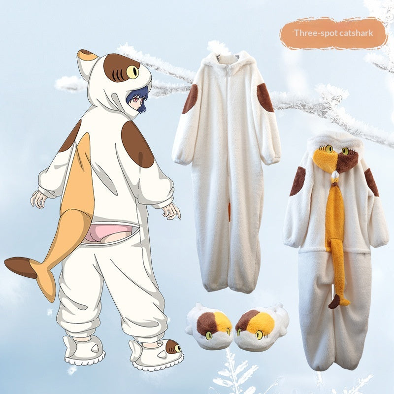 Anime Cartoon Funny Shark et Cat Onesie Pajamas Mignon Cozy Loungewear Set