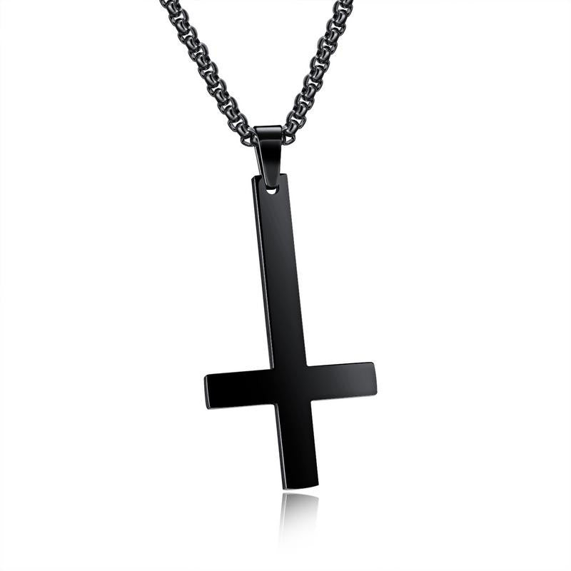 Collier de croix inversé en acier inoxydable pour homme