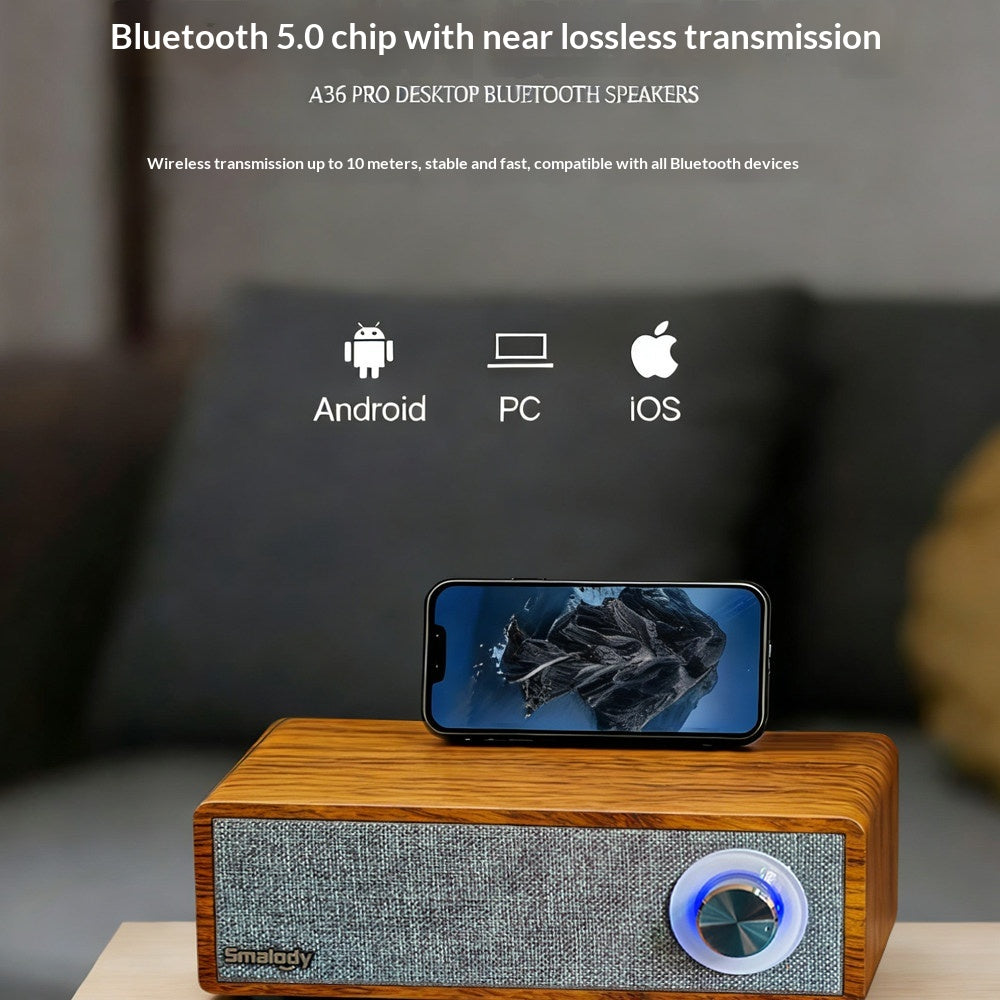 Haut-parleur Bluetooth sans fil bi-tweeter en bois rétro