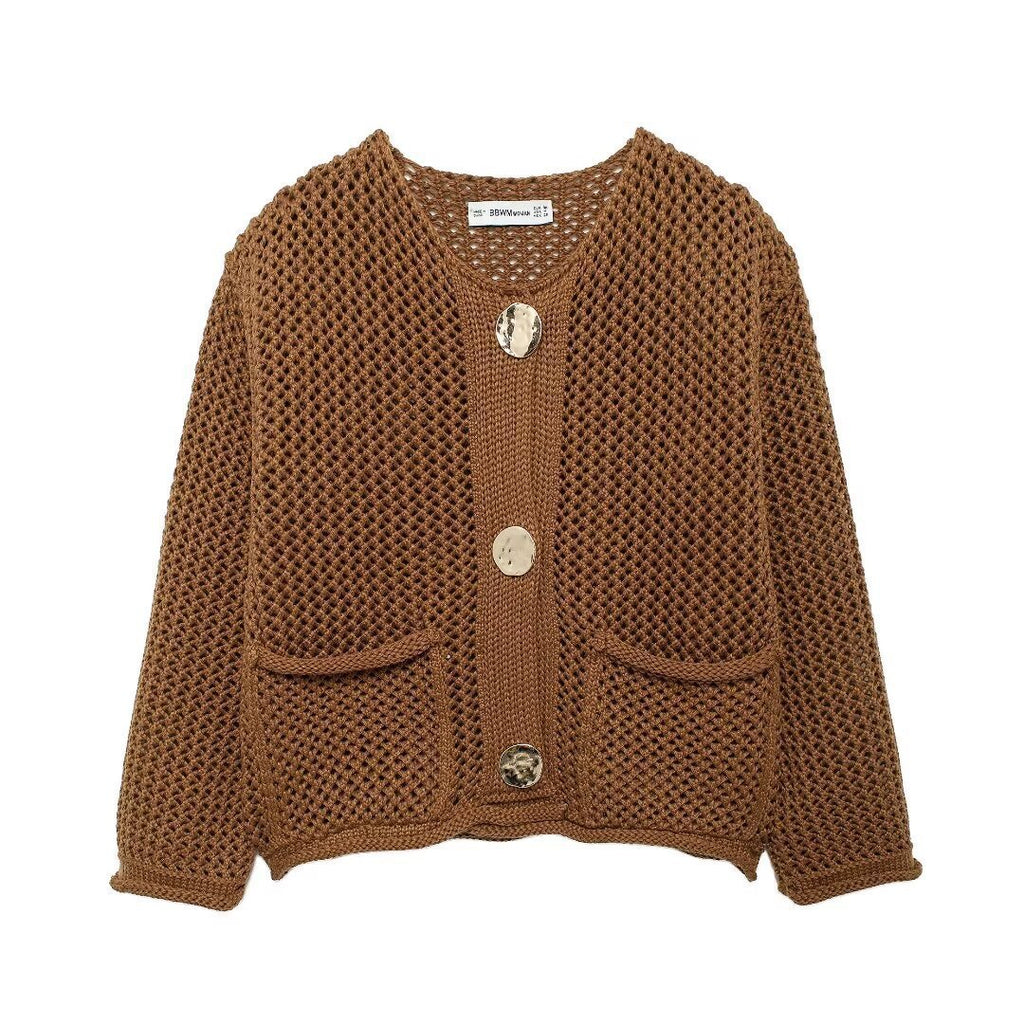 Veste à col rond à manches simples avec deux poches pour femmes