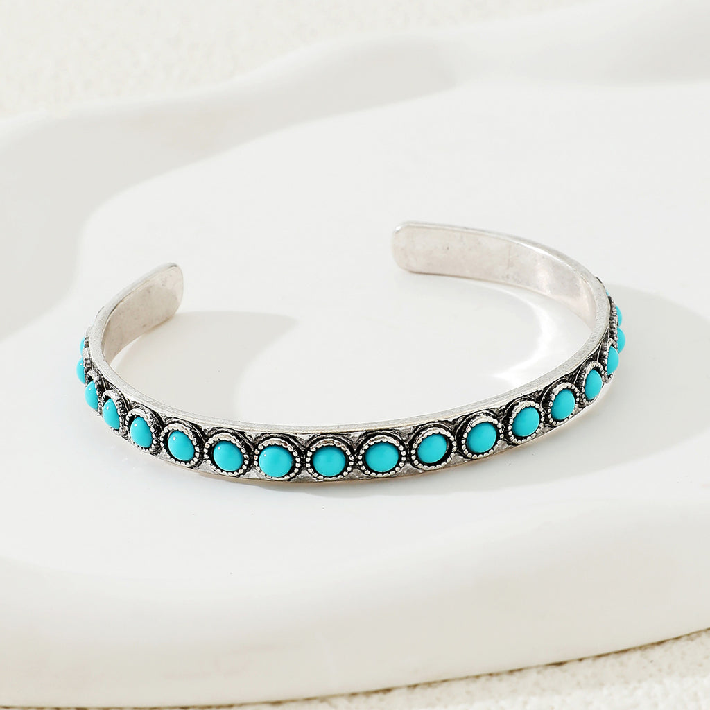 Bracelet en argent vintage vert turquoise de style occidental pour femmes