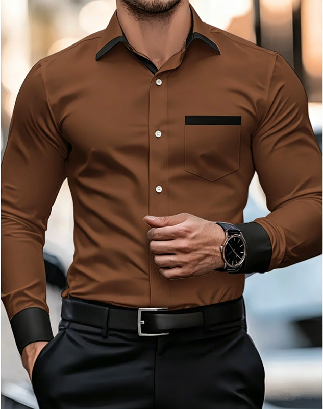 Hommes Business-Casual Fride-Free Contrast-Color Shirt