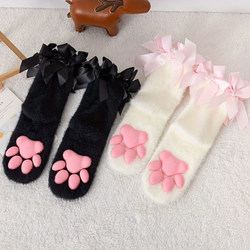 Chaussettes à griffe de chat 3D Femmes Fuite de corail Chaussettes mi-calf pour l'automne et l'hiver
