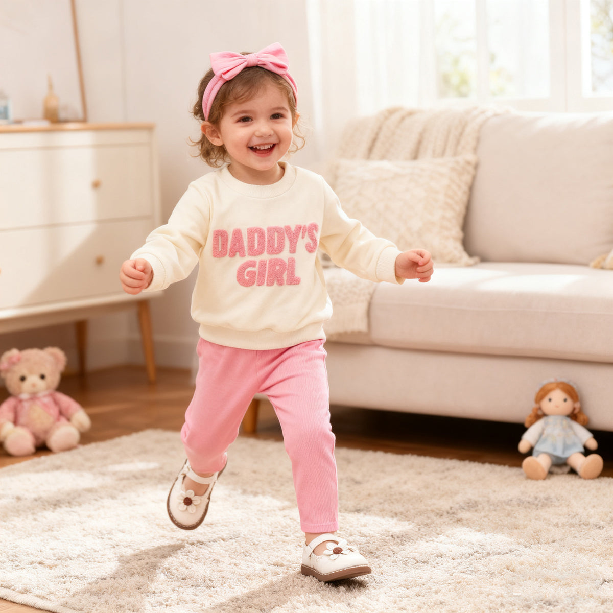 Lettre mignon Imprimer Sweatshirt et Pantalon Set avec bande de cheveux Bow pour les petites filles