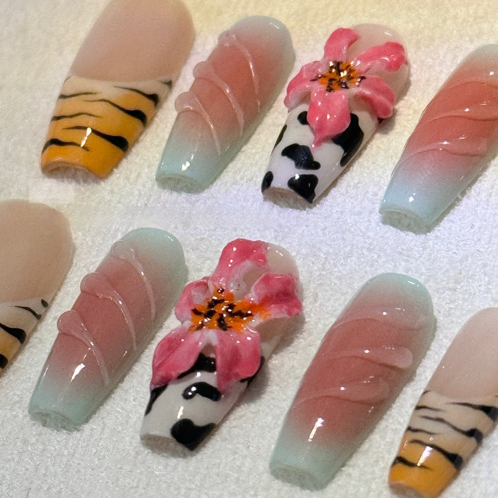 Motif de zèbre Lily main carving ongles art