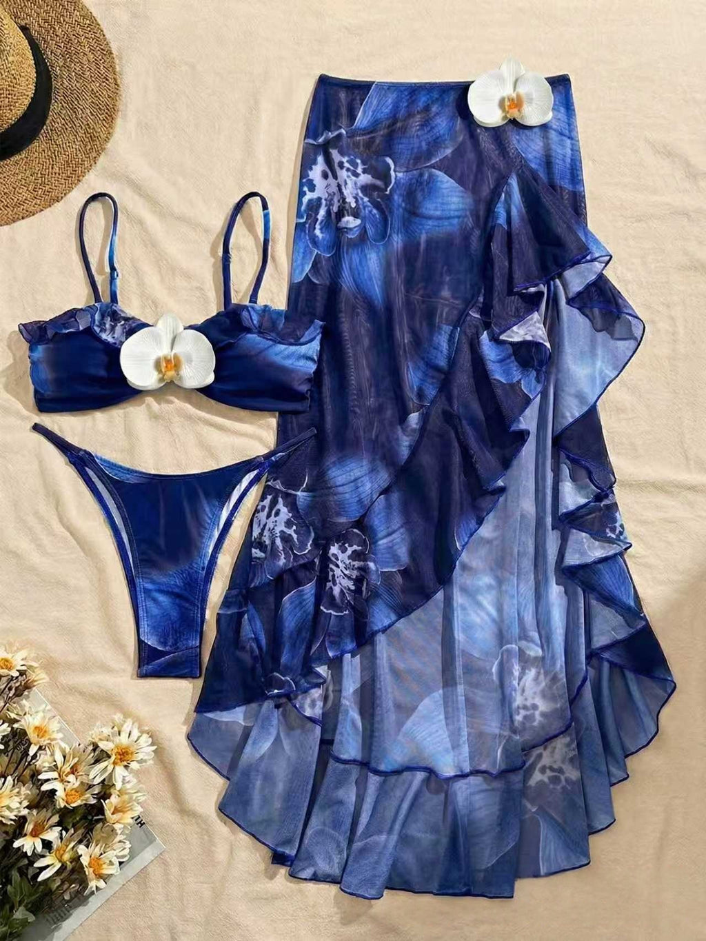 Ombre bleu-vert BIKINI Ensemble de trois pièces