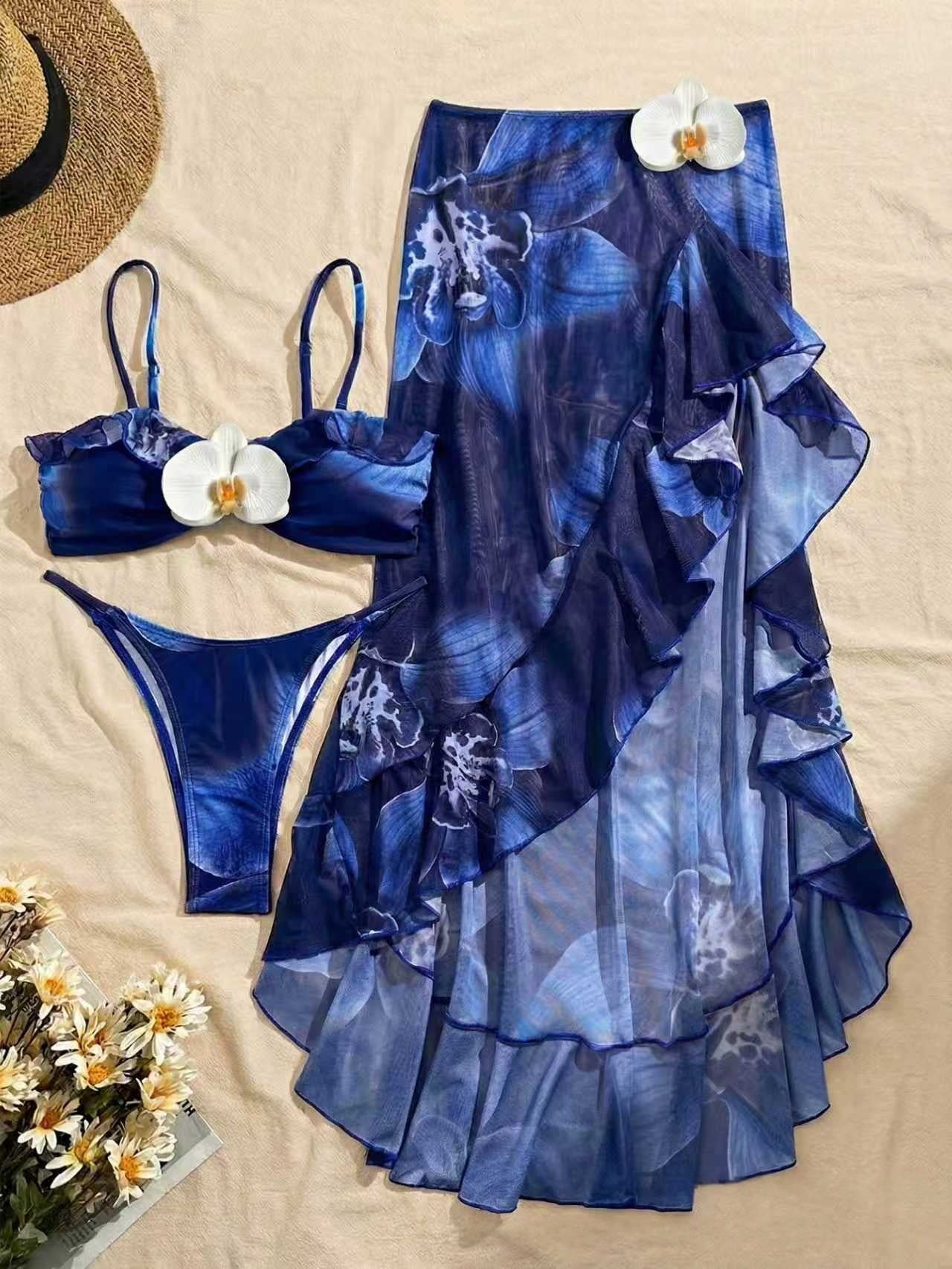 Ombre bleu-vert BIKINI Ensemble de trois pièces