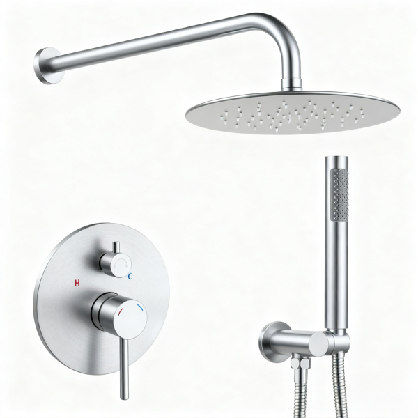 Système de douche Robinet de douche Combo Set mural avec tête de douche pluie 10" et main