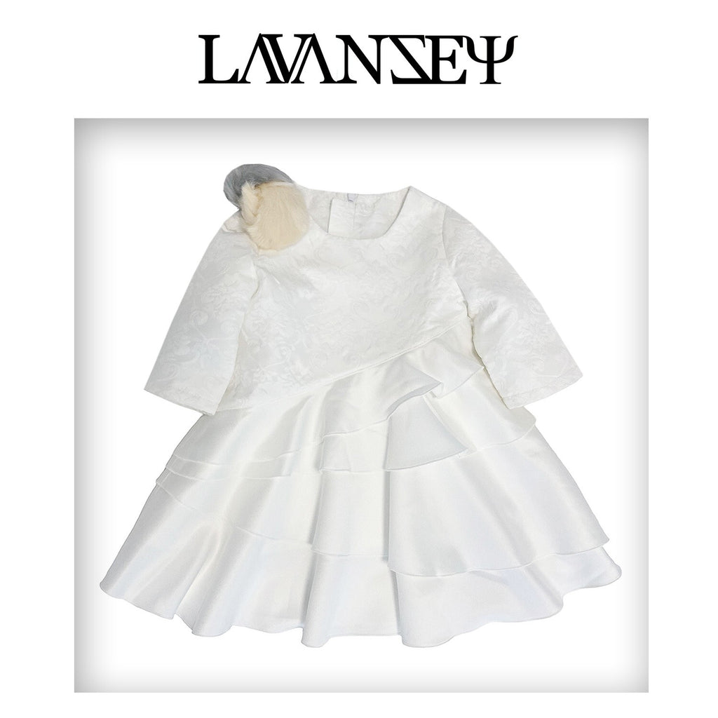 Filles Princesse Blanc Jacquard Satin Robe Élégante Multi-Layer Party porter 2-10Y