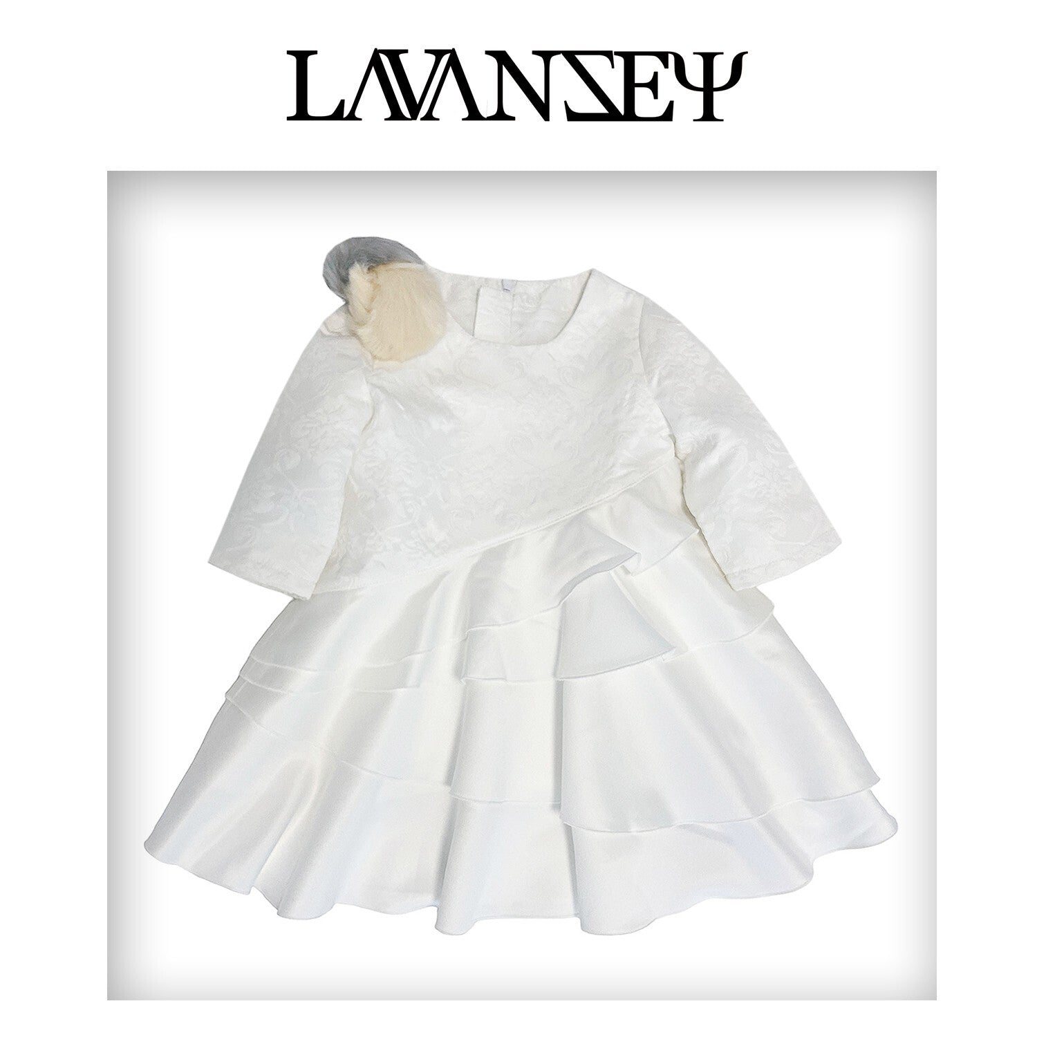 Filles Princesse Blanc Jacquard Satin Robe Élégante Multi-Layer Party porter 2-10Y