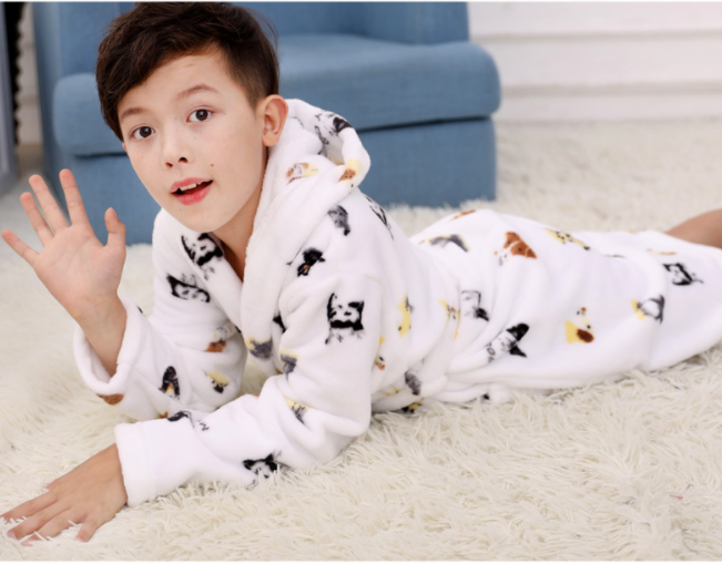 Chemise de nuit pour enfants Peigne de bain pour garçon Flanelle épaissée Fleece Pajamas