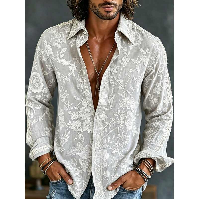 Chemise casual rétro à imprimé numérique pour homme
