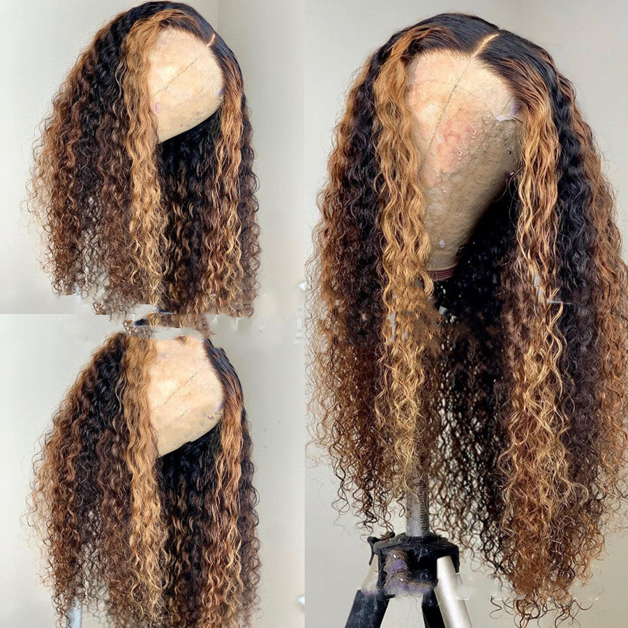 Perruque femelle petite vague noir et brun couleur mélangé Gradient