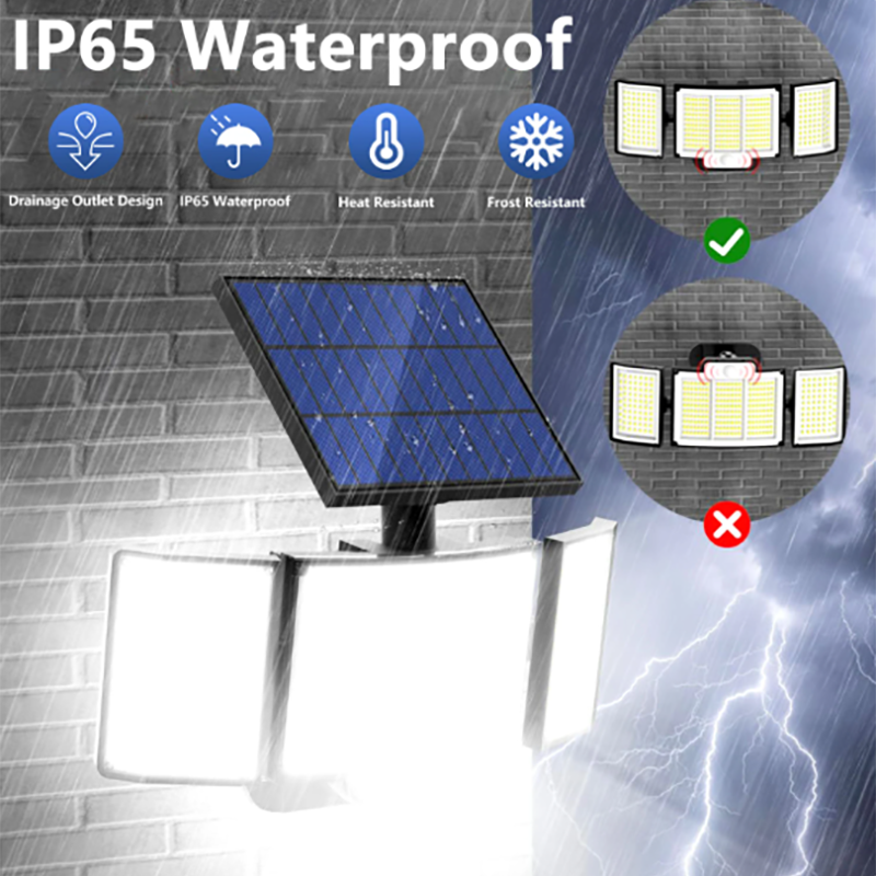 1,2 Pack Solar Lights Outdoor 348 LED Motion Sensor Lights With Remote Control 3 Head Wate