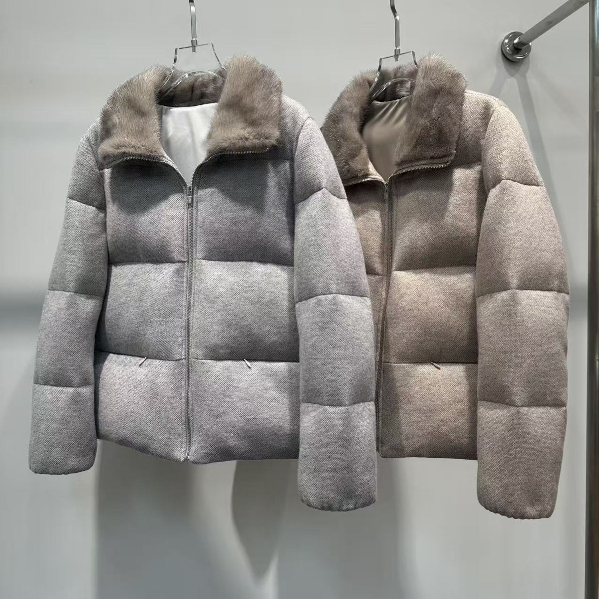 Veste puffer en fourrure et en oie