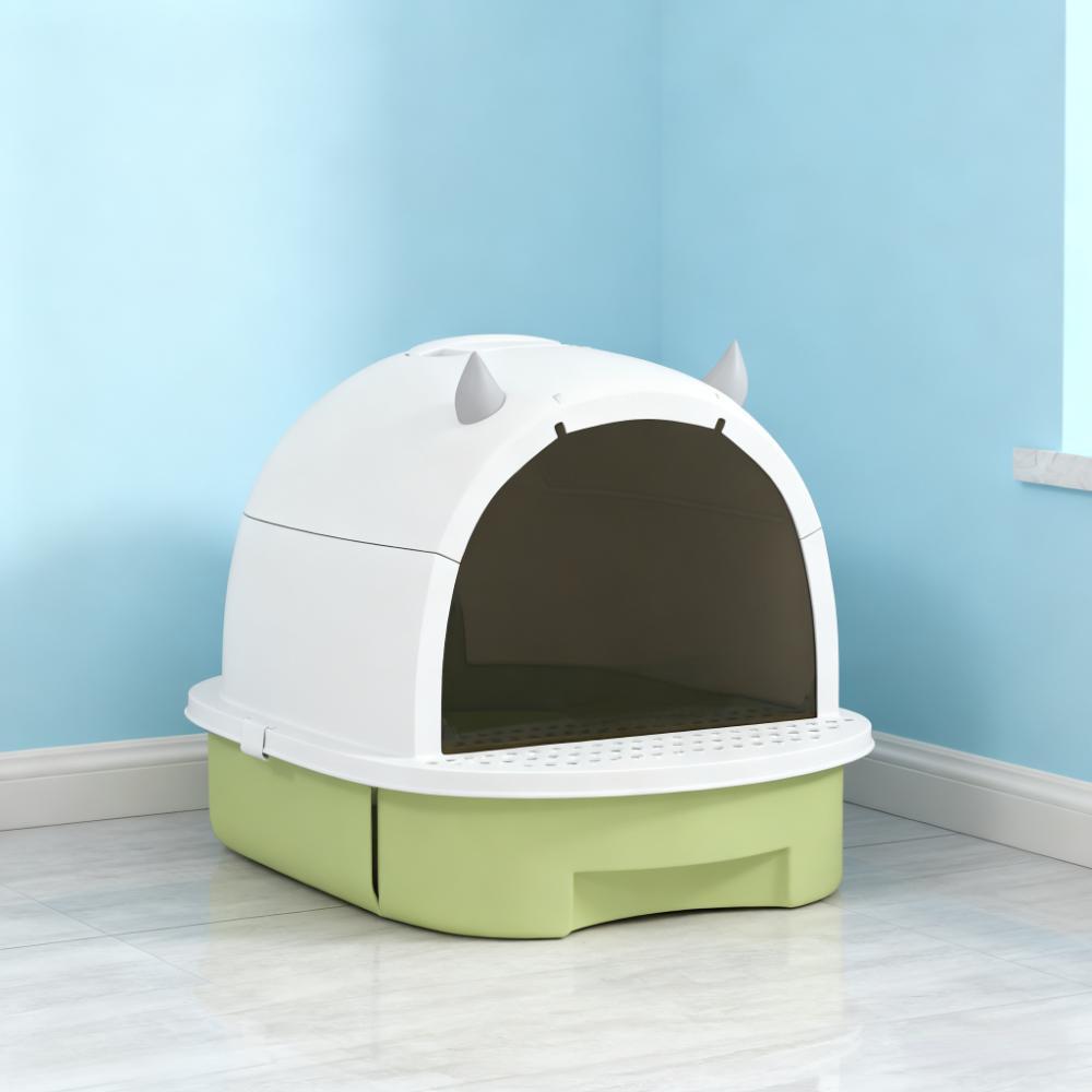 Boîte à litière pour chat vert avec couvercle
