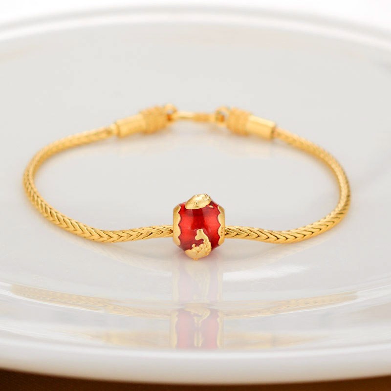 Or alluvial Couleur Or antique Cuivre pur Bénédiction Carte Perles Lucky Bracelet