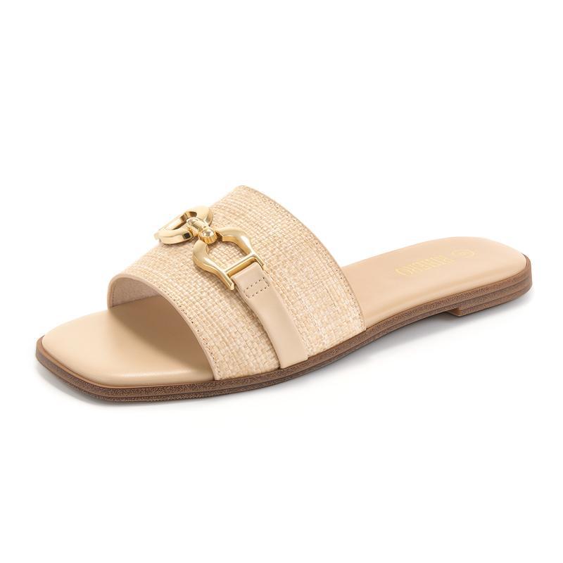 Sandales plates en cuir synthétique avec boucle métallique