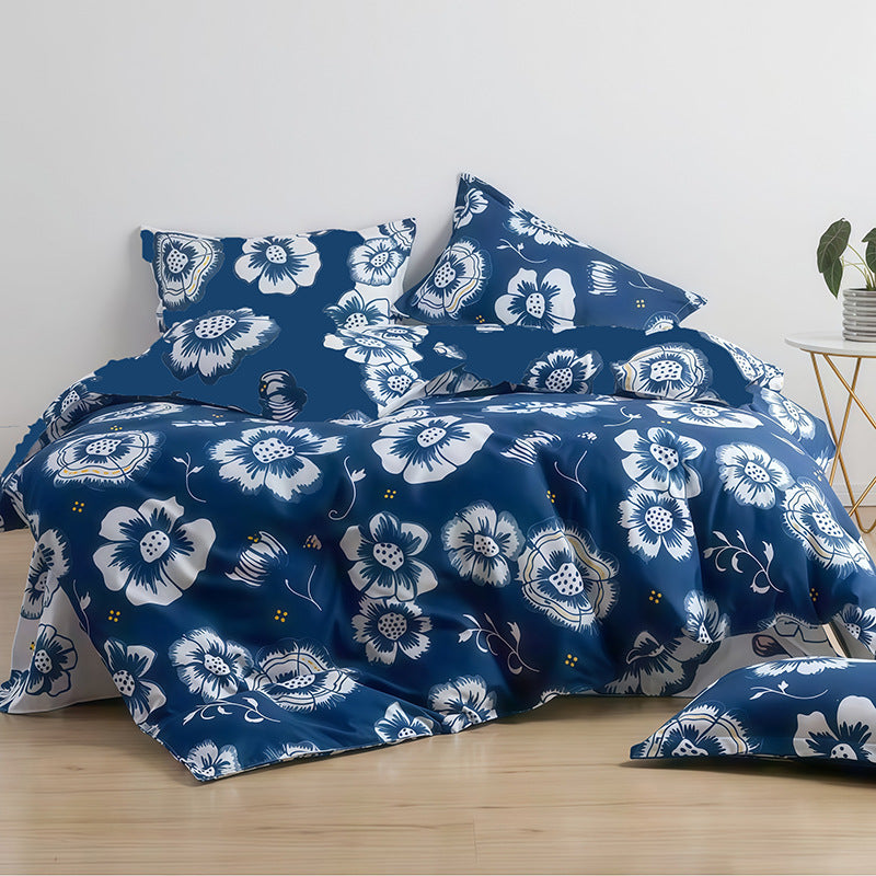 Couvercle de couette et ensemble de draps pour literie en coton fleur de quatre pièces