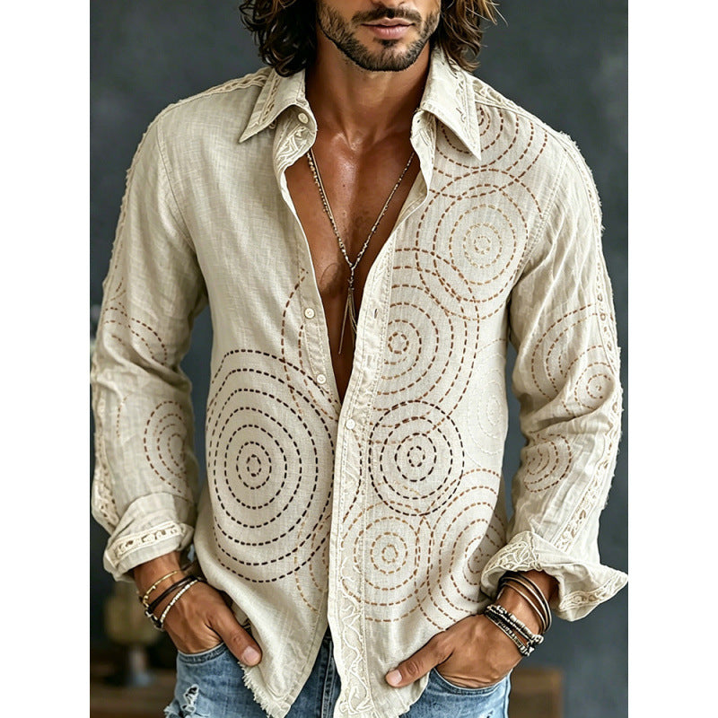 Chemise casual rétro à imprimé numérique pour homme