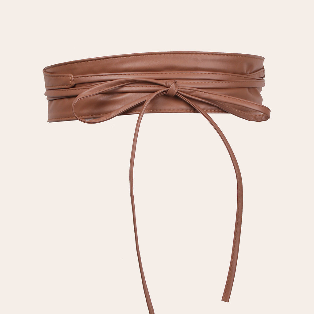 Femmes Faux cuir large taille Cincher avec dentelle Bow de détail ceinture