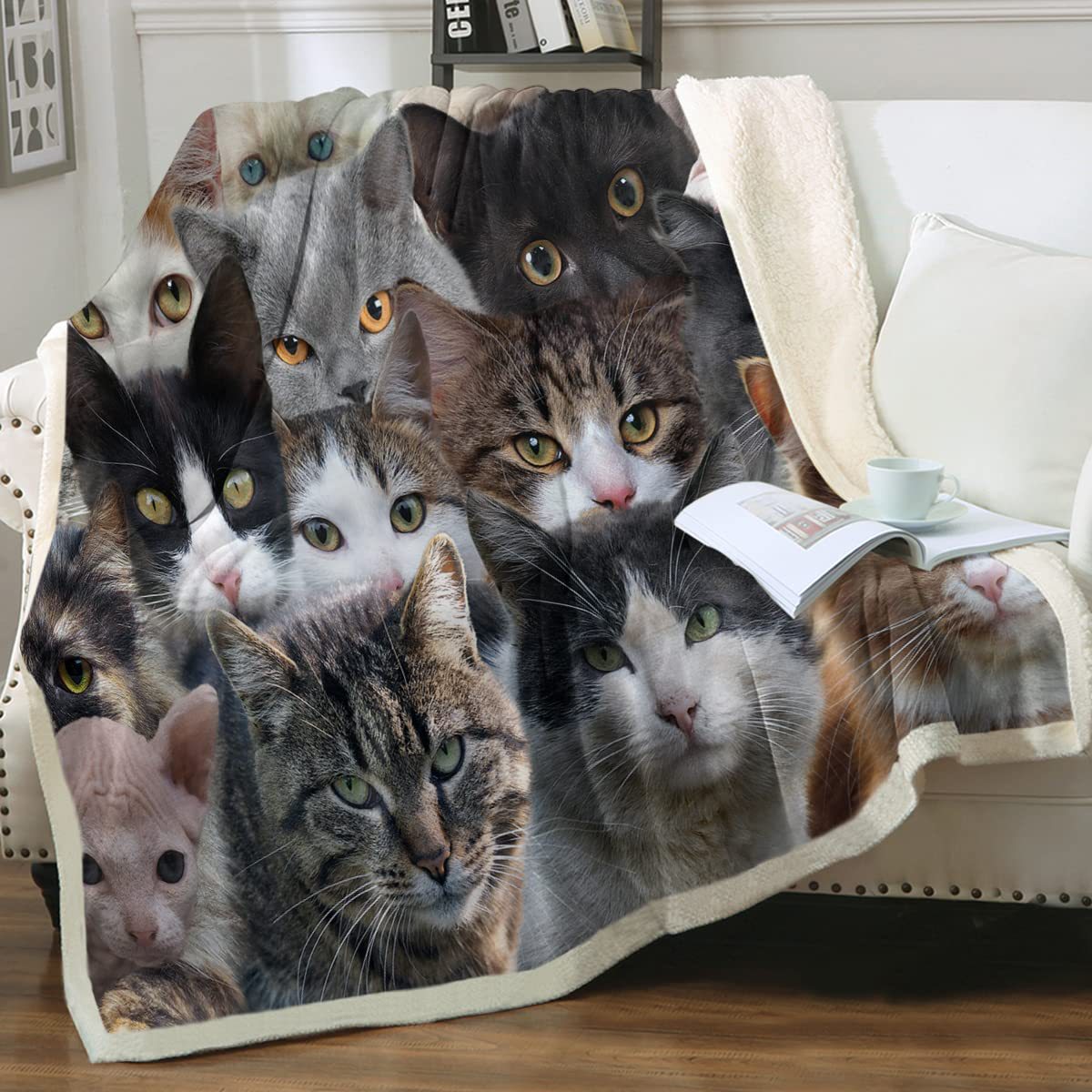 Cat Sherpa Blanket Animal Pattern Printing Enfants double couche