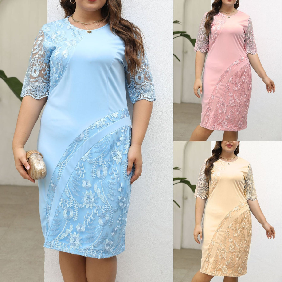 Plus Size Women's Embroidered Lace Dress