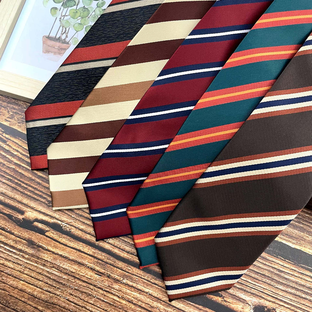 Retro Coffee Color Orange Red Striped Tie Hand Hit 8CM Hommes