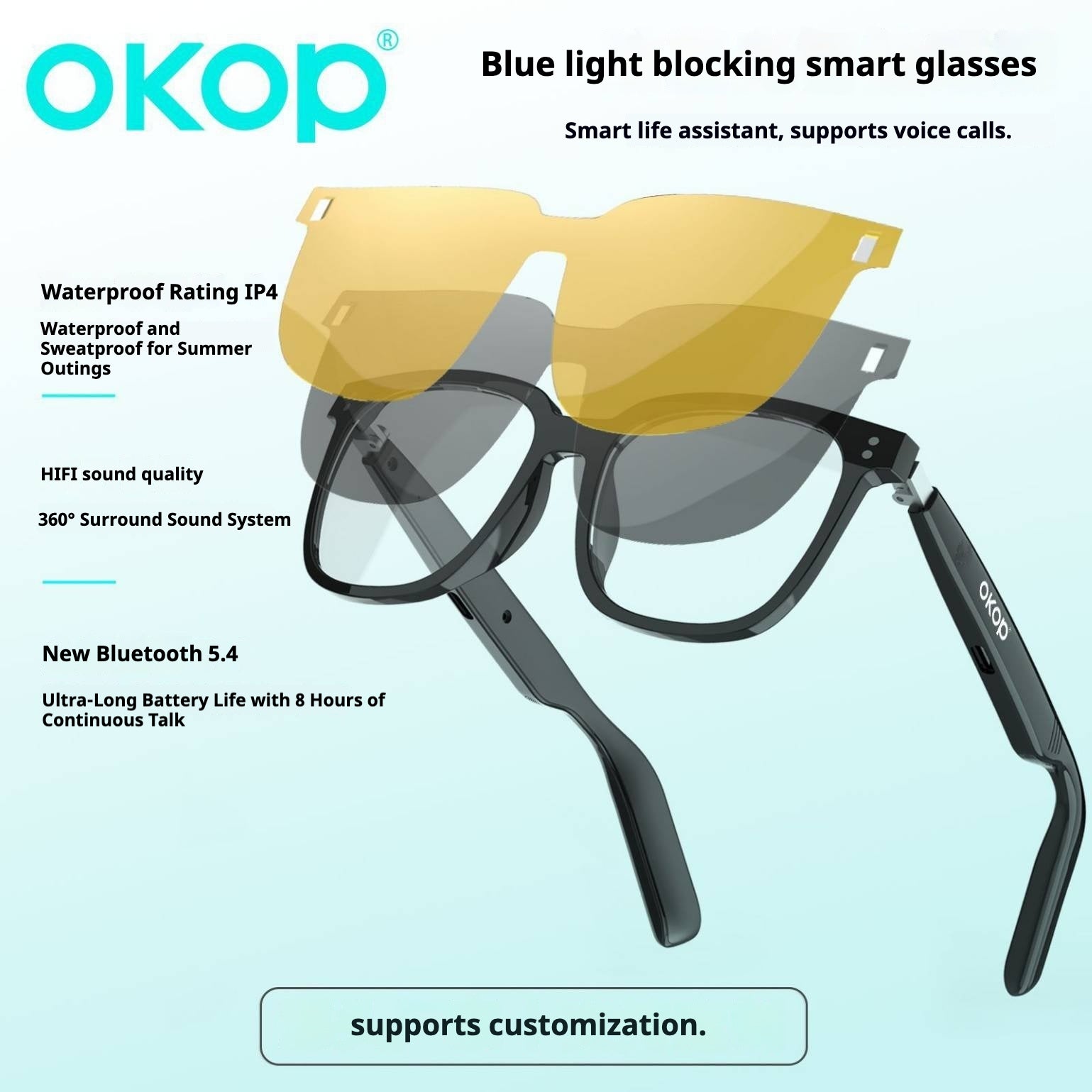 KP-Y102 Smart Glass Day Night Use Air Conduction Waterproof Sweatproof 3-en-1 Fonctionnel
