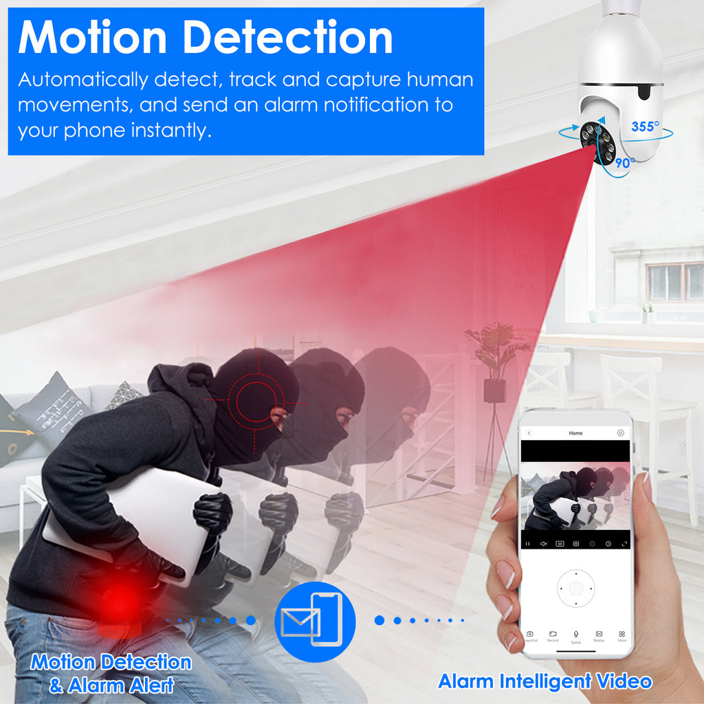 1Pc E27 WiFi Ampoule Caméra 1080P FHD WiFi IP Pan Tilt Caméra de surveillance de sécurité avec deux-