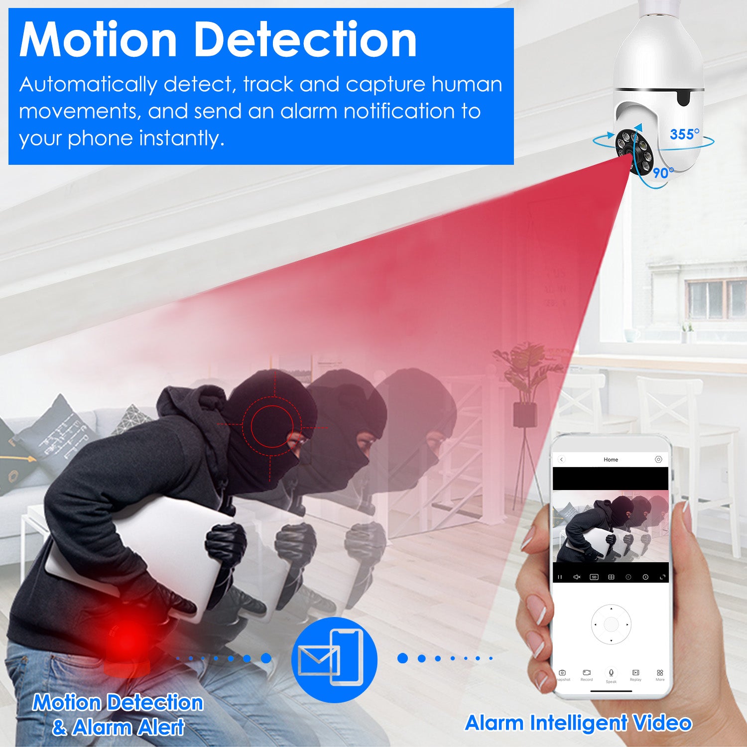 1Pc E27 WiFi Ampoule Caméra 1080P FHD WiFi IP Pan Tilt Caméra de surveillance de sécurité avec deux-