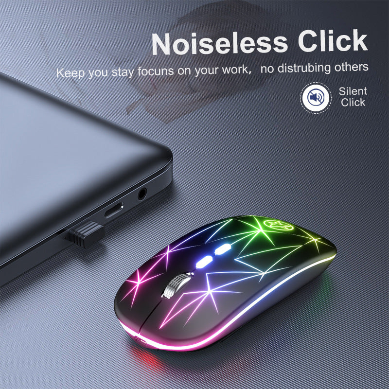 Bluetooth Mouse sans fil Double mode de charge lumineuse de bureau 5 clés métal Roller